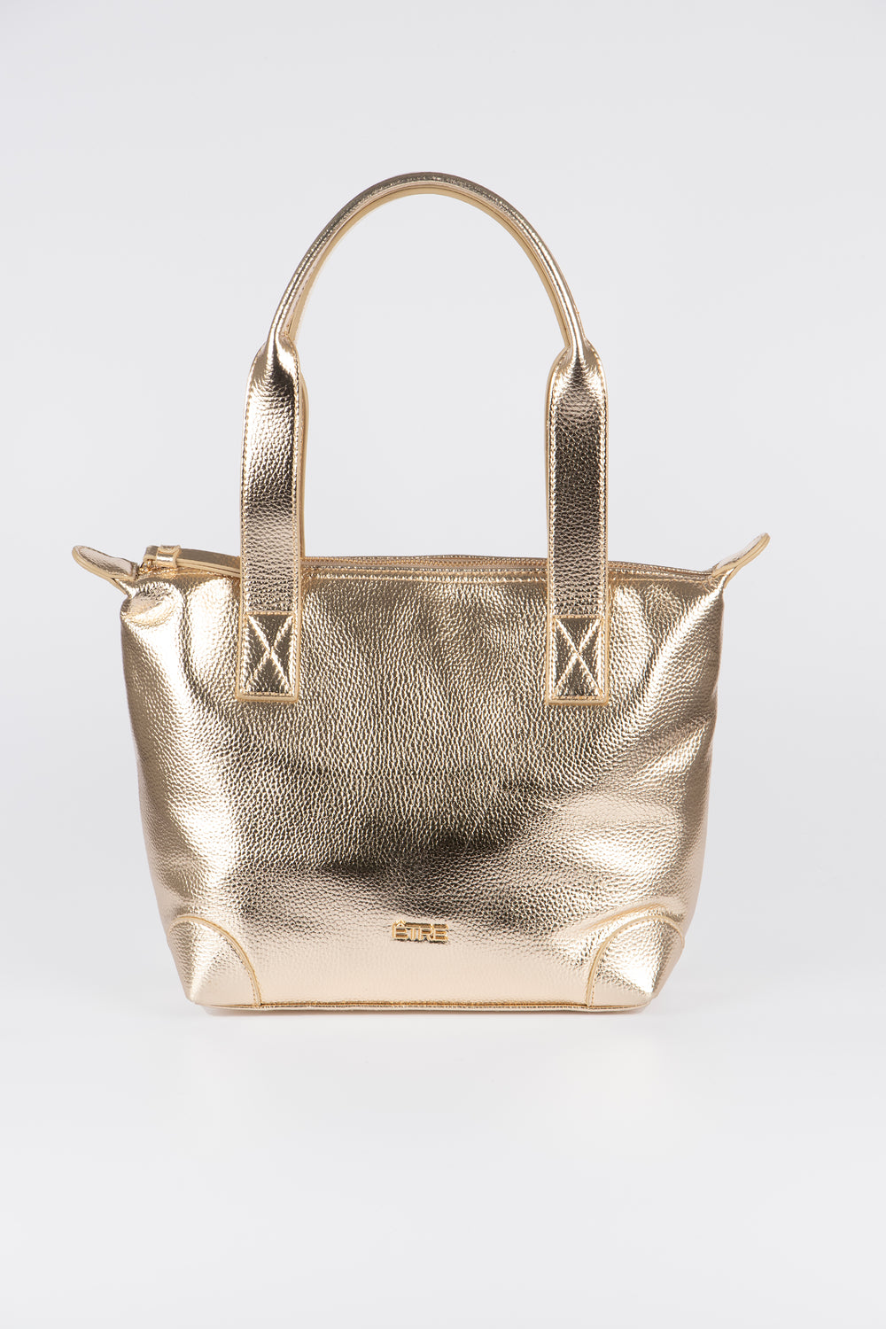 plain gold faux leather medium sized tote bag with gold hardware