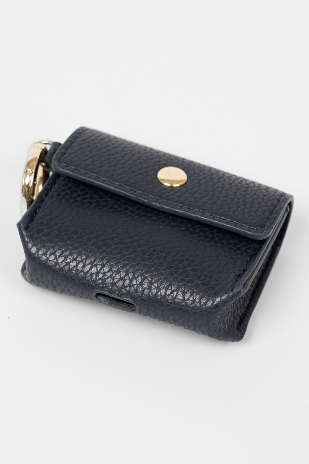 asher-wireless-earbuds-case-navy-blue-faux-leather-universal-pouch-button-front