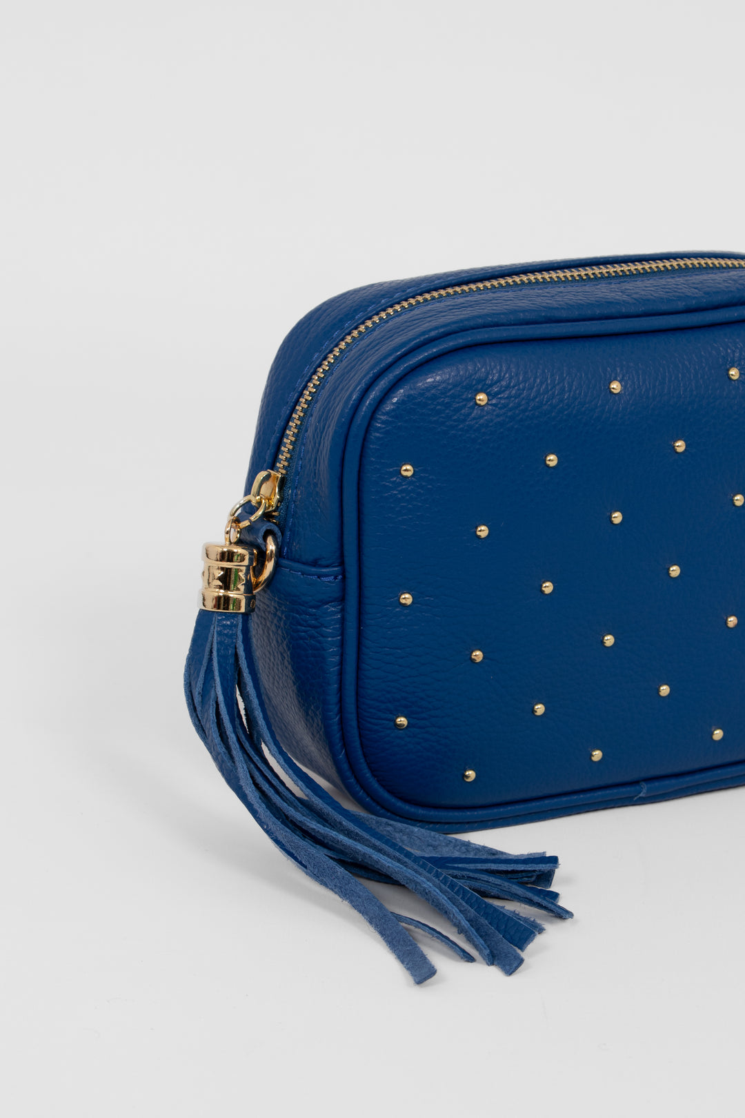 Giulia - Italian Leather Studded Camera Bag - Navy Blue, Pebbled