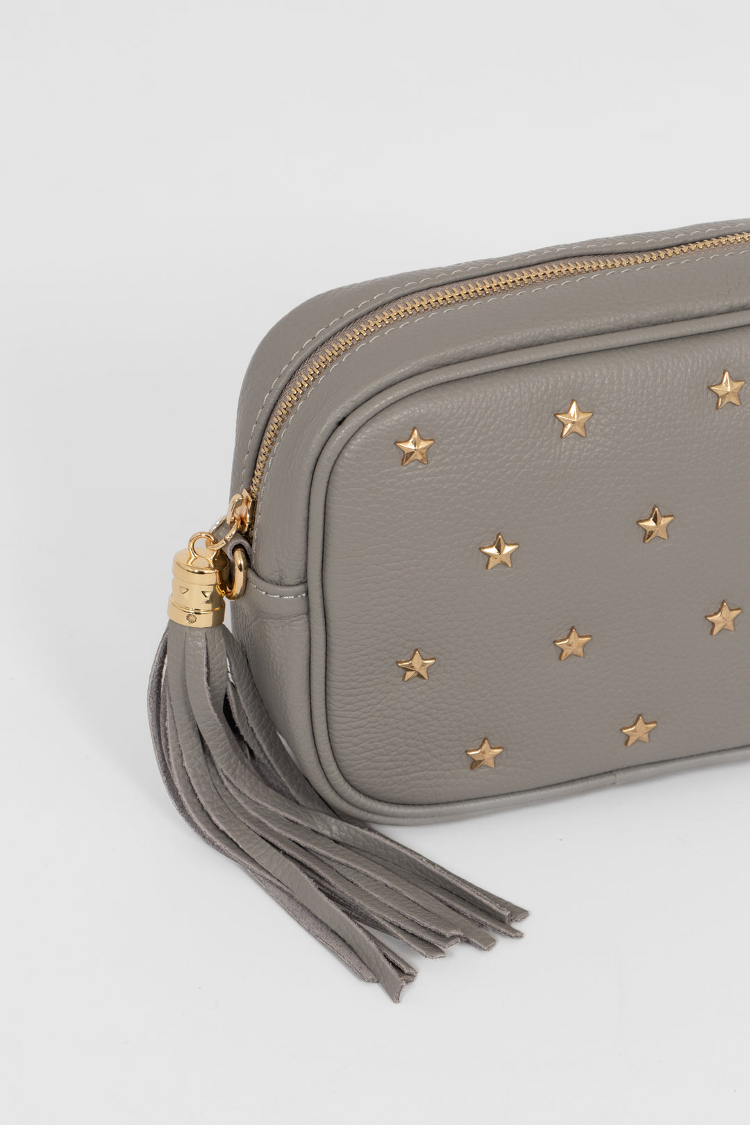 Eloise - Italian Leather Star Studded Crossbody Bag - Grey, Pebbled