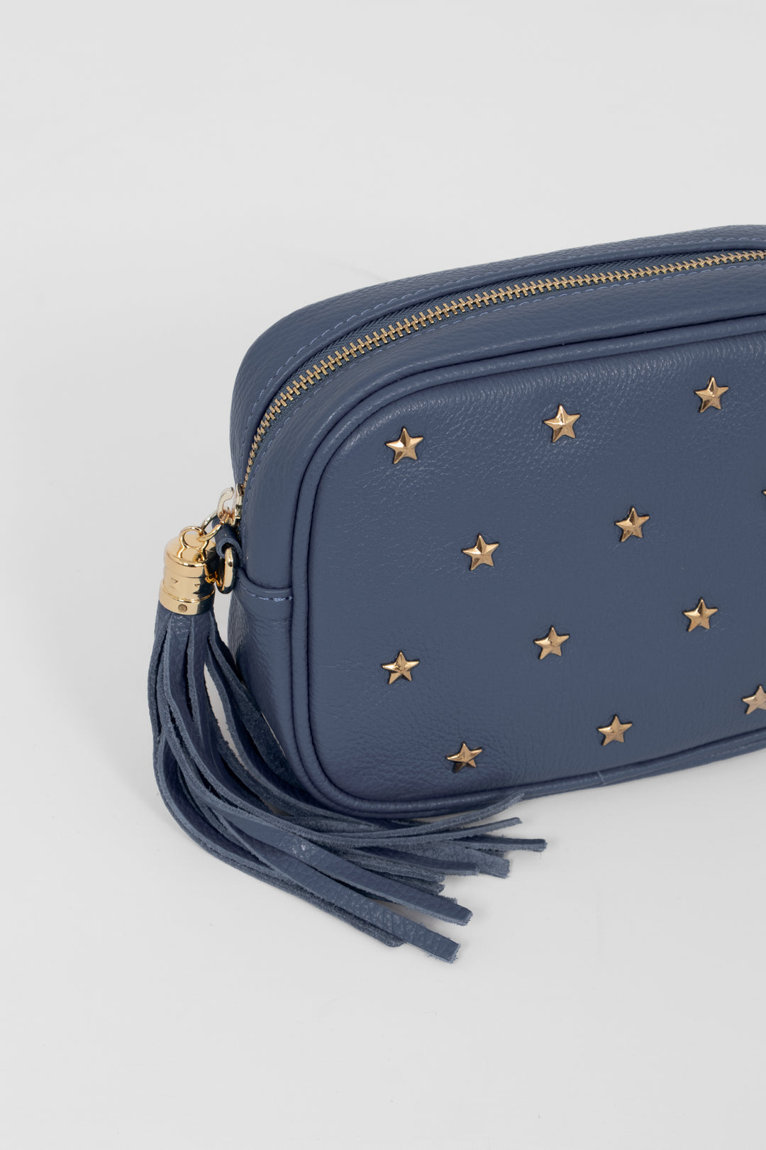 Eloise - Italian Leather Star Studded Crossbody Bag - Navy Blue, Pebbled