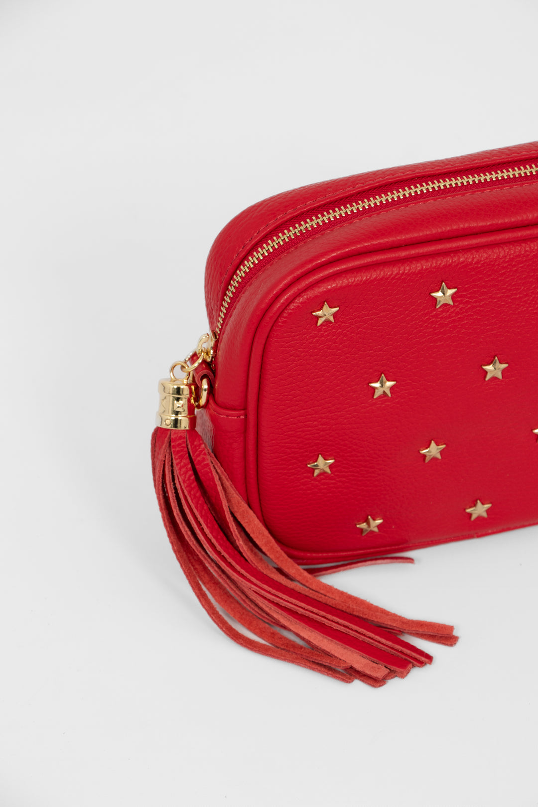 Eloise - Italian Leather Star Studded Crossbody Bag - Red, Pebbled