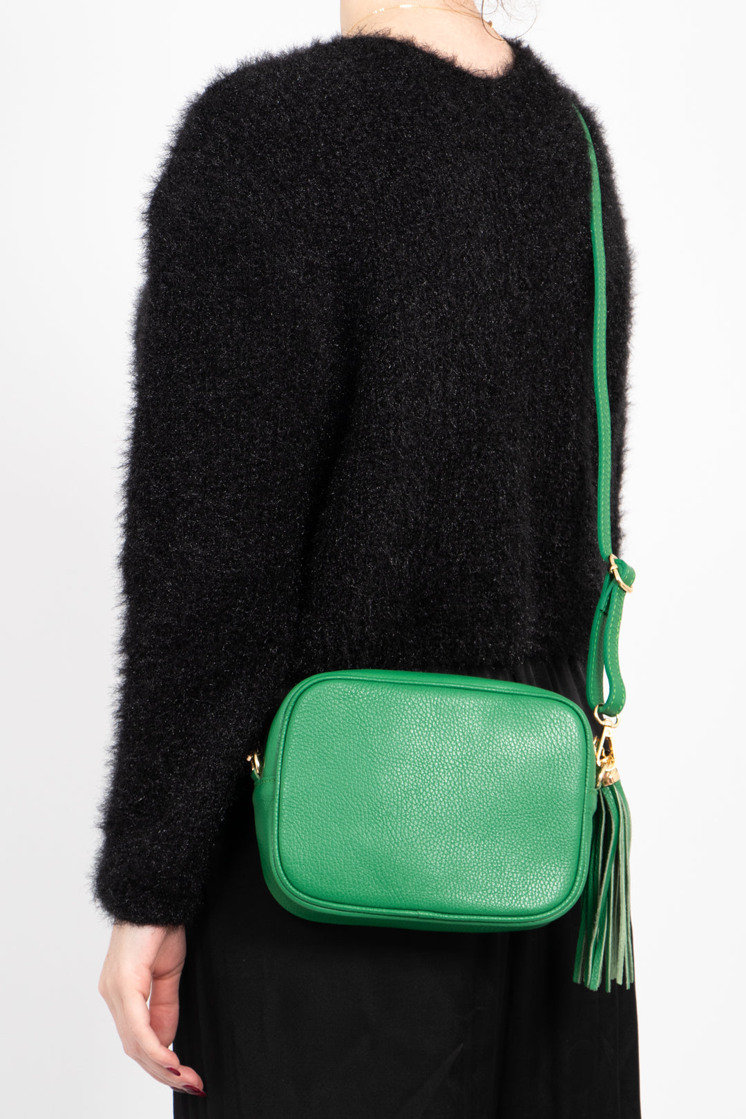 Beau - Italian Leather Crossbody Bag - Bright Green, Pebbled