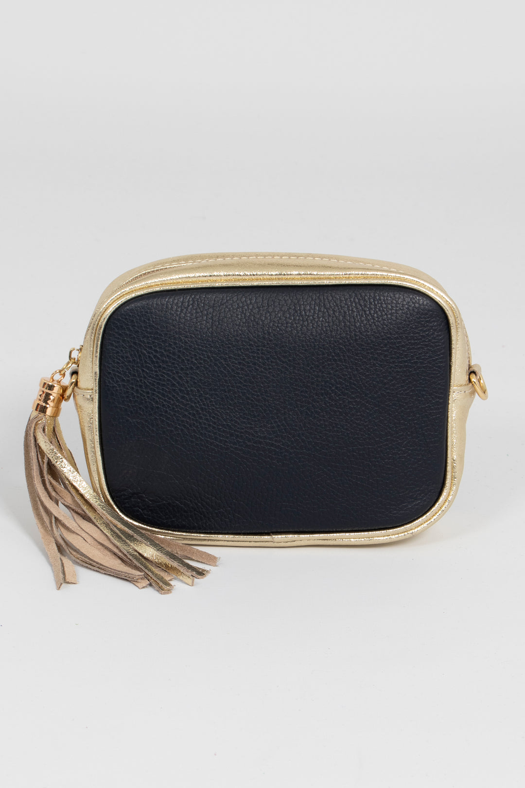 Beau - Italian Leather Crossbody Bag - Black/Gold, Pebbled