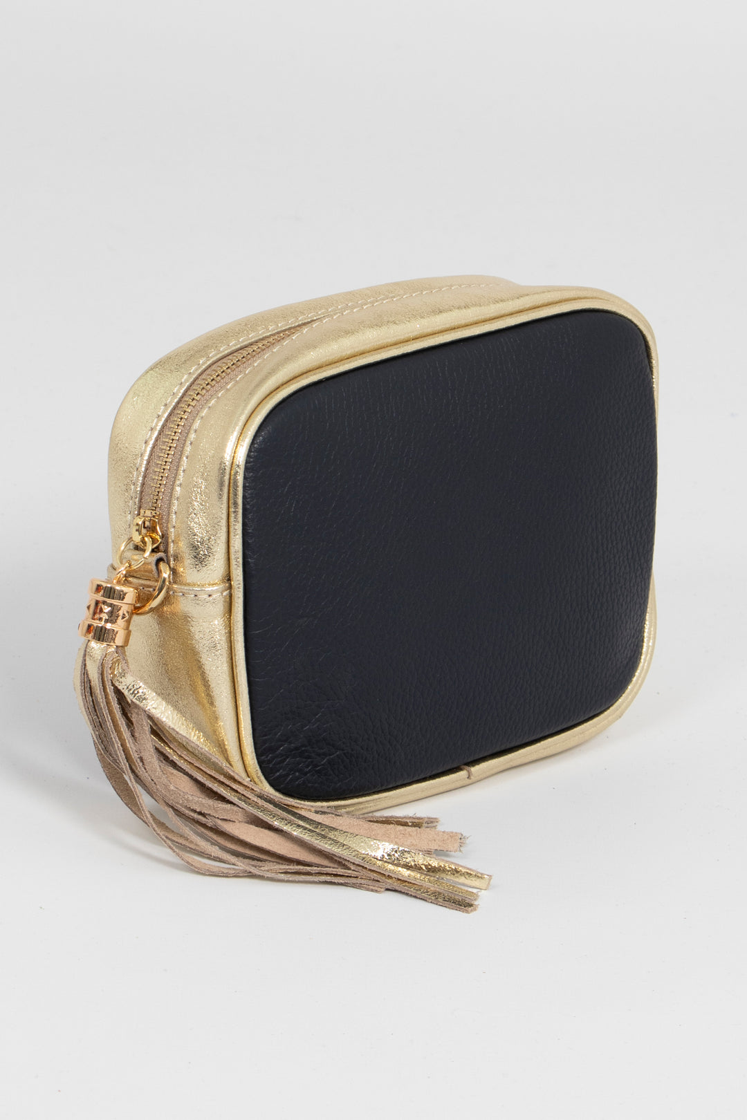 Beau - Italian Leather Crossbody Bag - Black/Gold, Pebbled