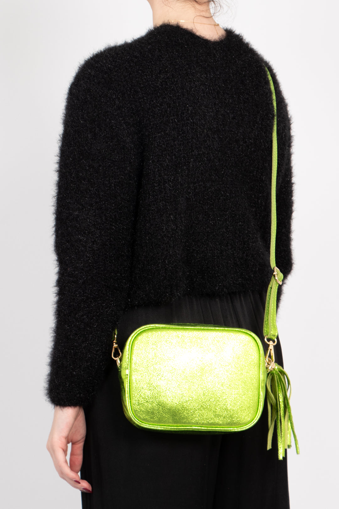 Beau - Italian Leather Crossbody Bag - Lime, Metallic