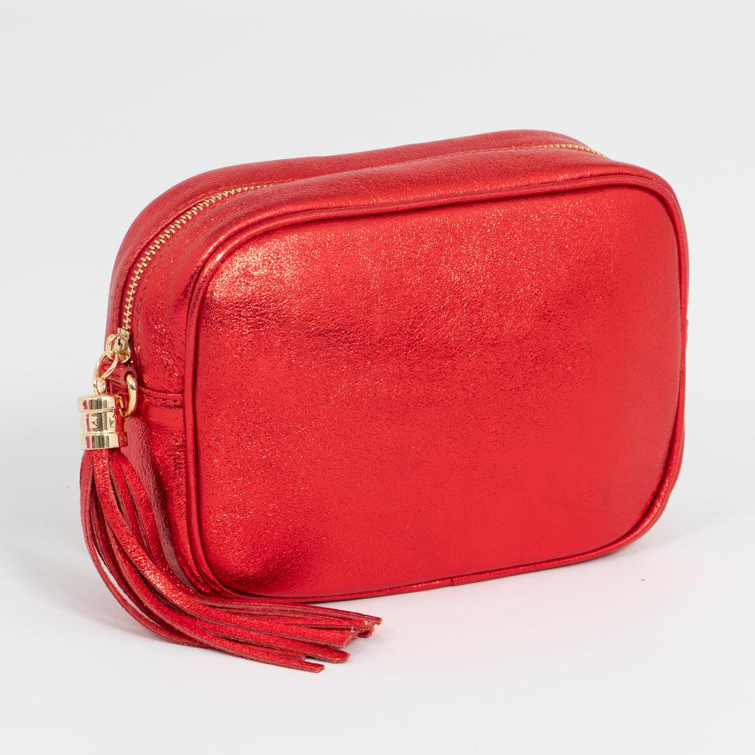 Beau - Italian Leather Crossbody Bag - Scarlet, Metallic