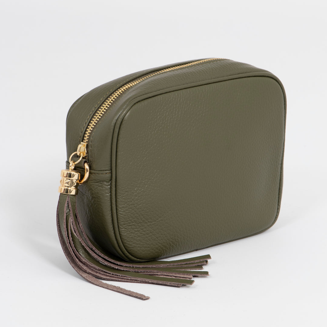 Beau - Italian Leather Crossbody Bag - Khaki, Pebbled