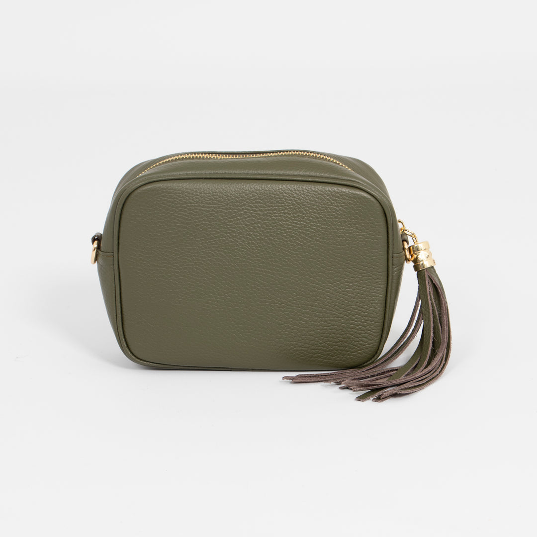 Beau - Italian Leather Crossbody Bag - Khaki, Pebbled