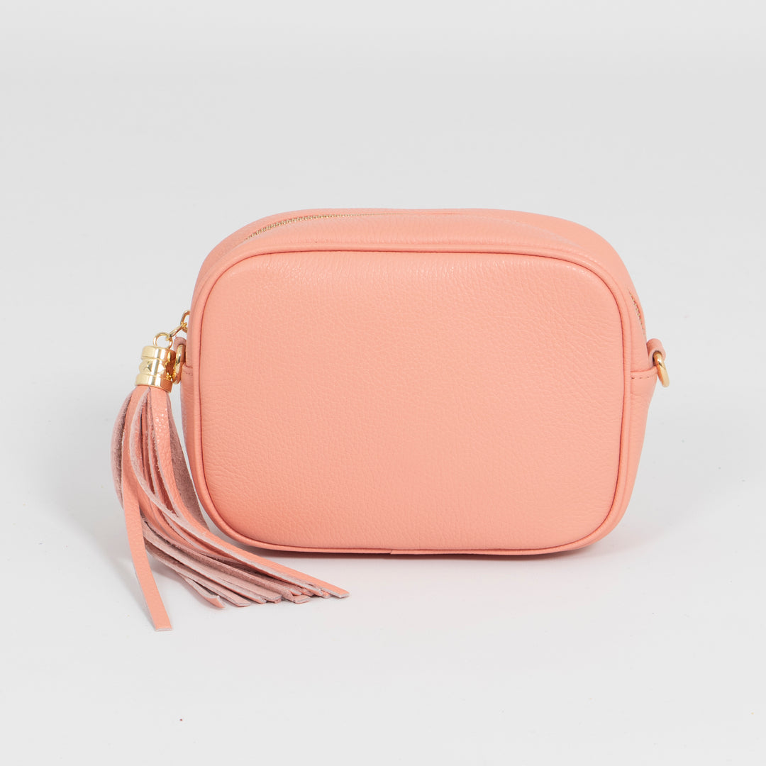 Beau - Italian Leather Crossbody Bag - Salmon Pink, Pebbled