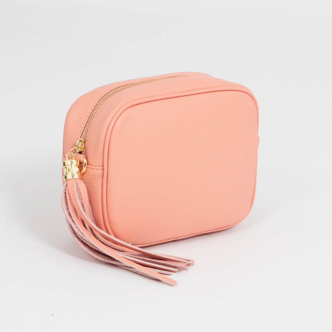 Beau - Italian Leather Crossbody Bag - Salmon Pink, Pebbled