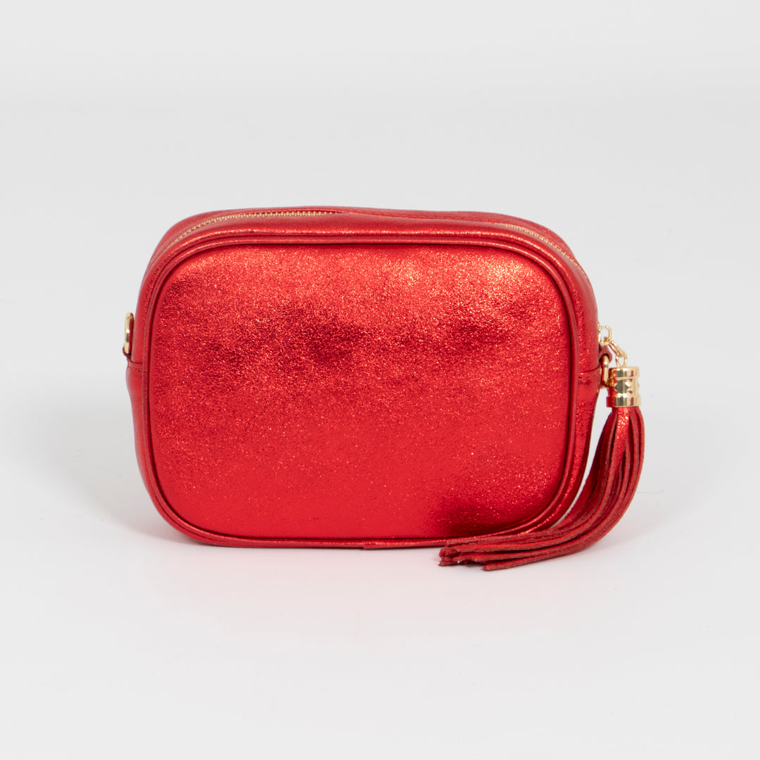 Beau - Italian Leather Crossbody Bag - Scarlet, Metallic