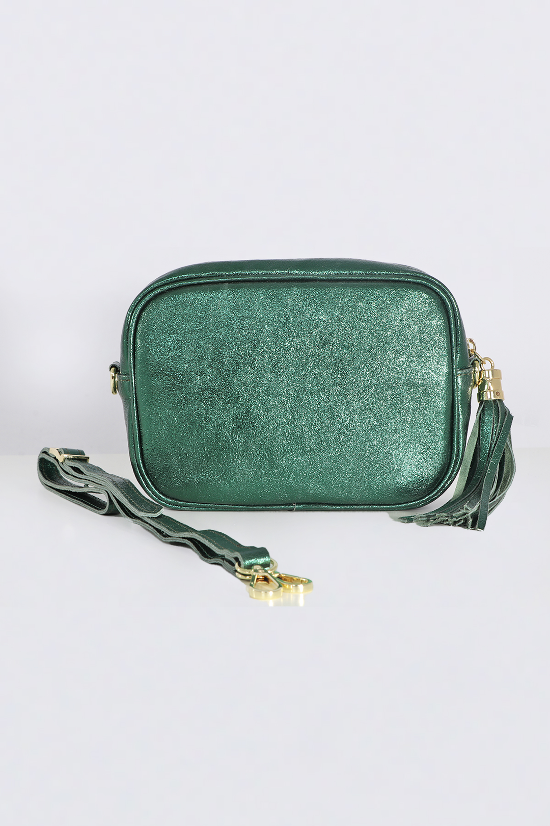 Metallic Green Genuine Italian Leather Camera Bag