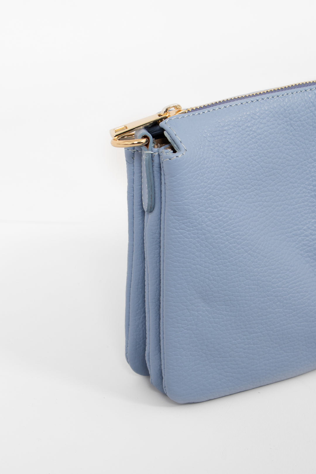 Gia - Italian Leather Crossbody Bag - Azure Blue, Pebbled