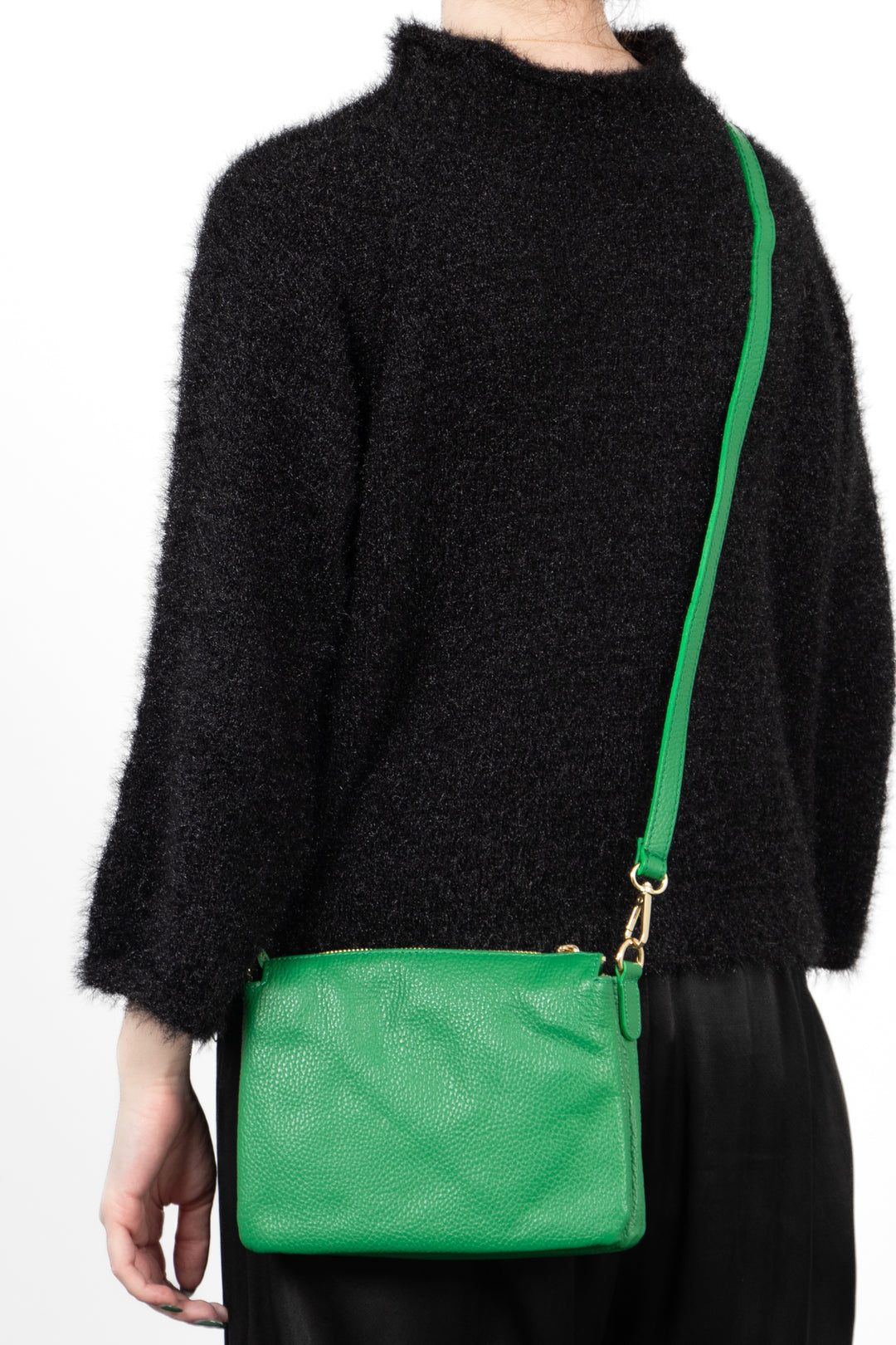 Groen Italiaans leren driedelige crossbody