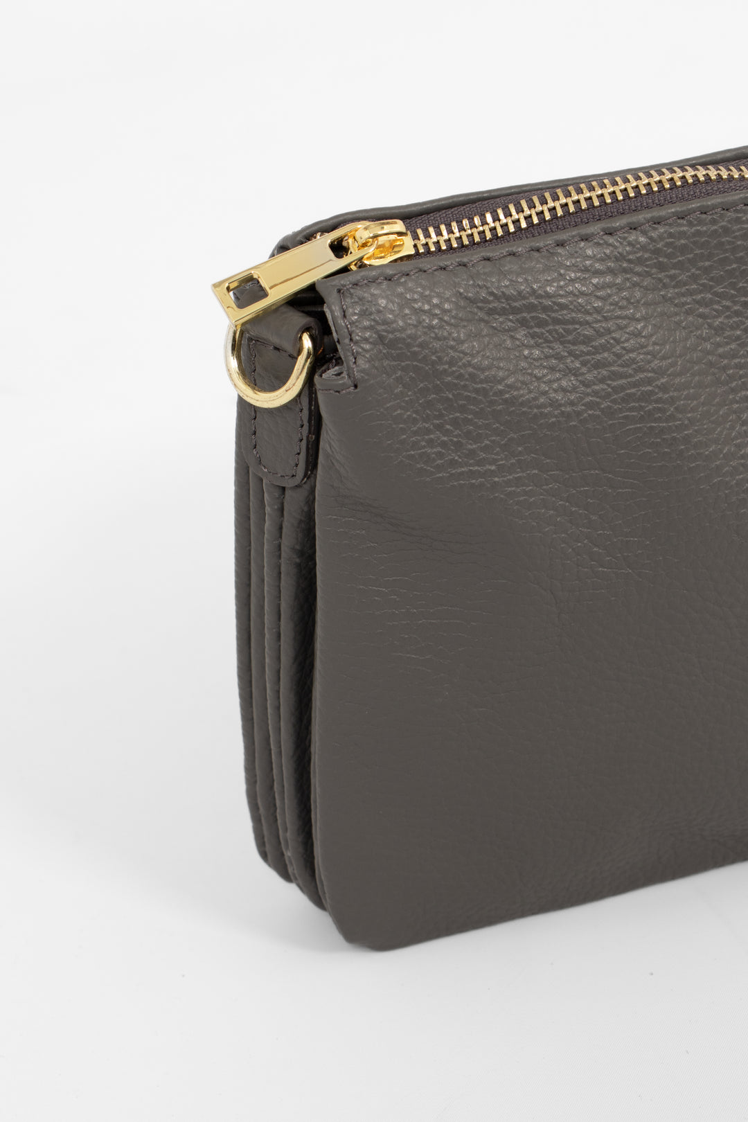 Gia - Italian Leather Crossbody Bag - Dark Grey, Pebbled