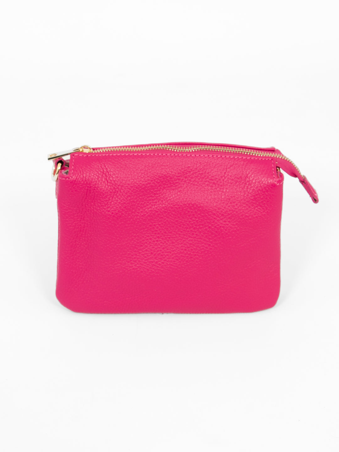 raspberry pink pebbled leather crossbody bag with zip closure 