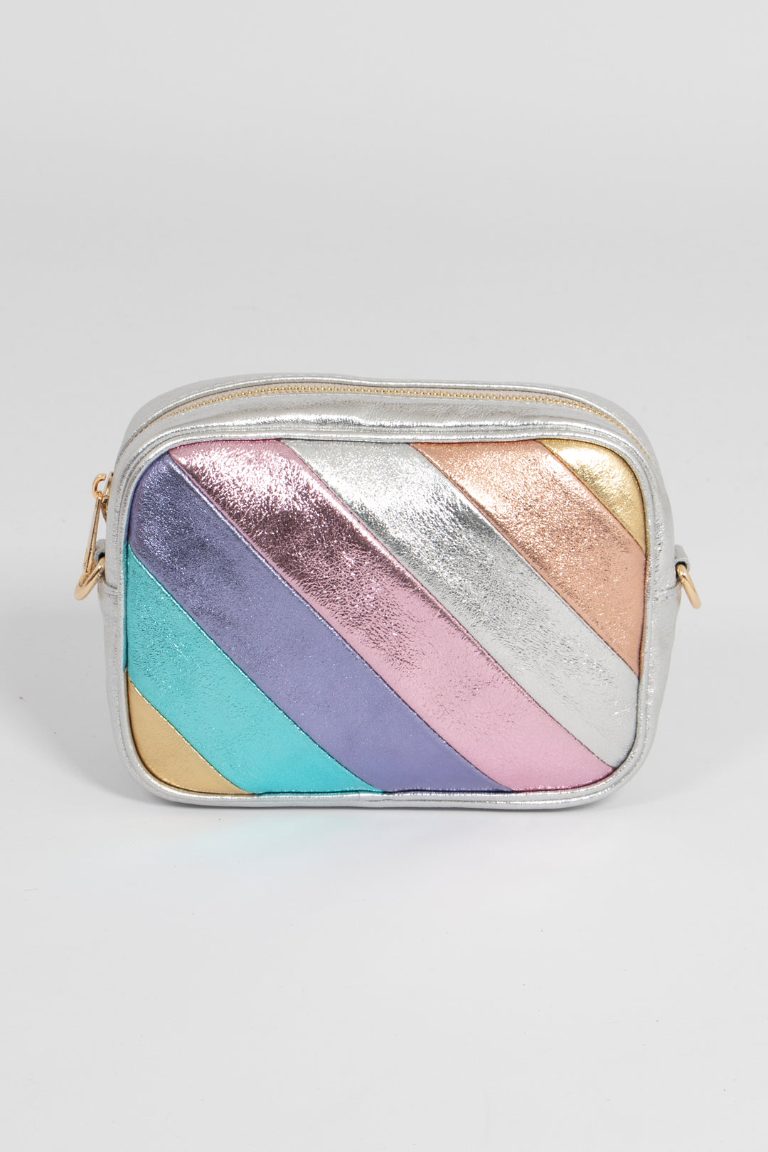 Beau - Italian Leather Crossbody Bag - Rainbow Striped, Metallic