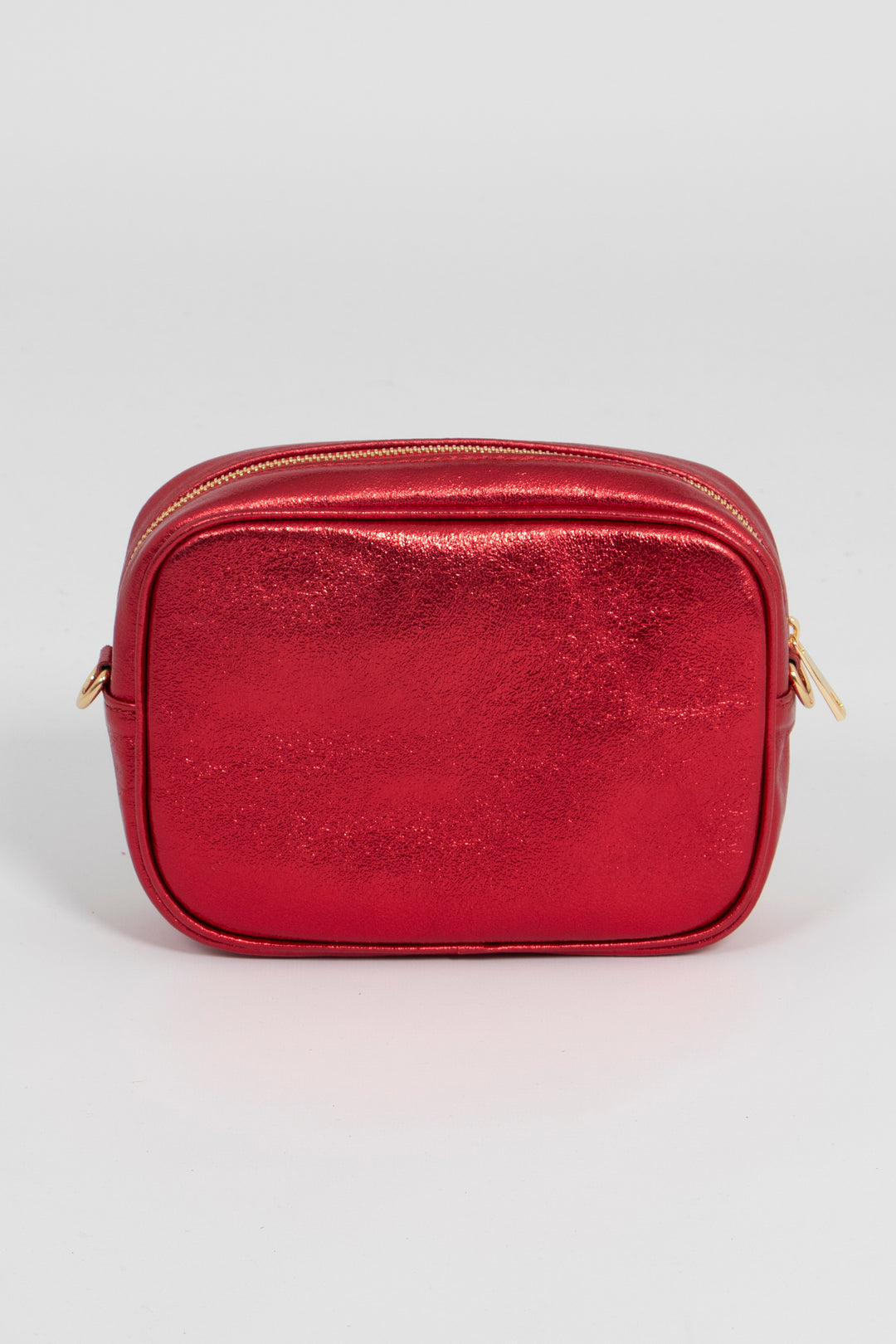 Beau - Italian Leather Crossbody Bag - Red Striped, Metallic