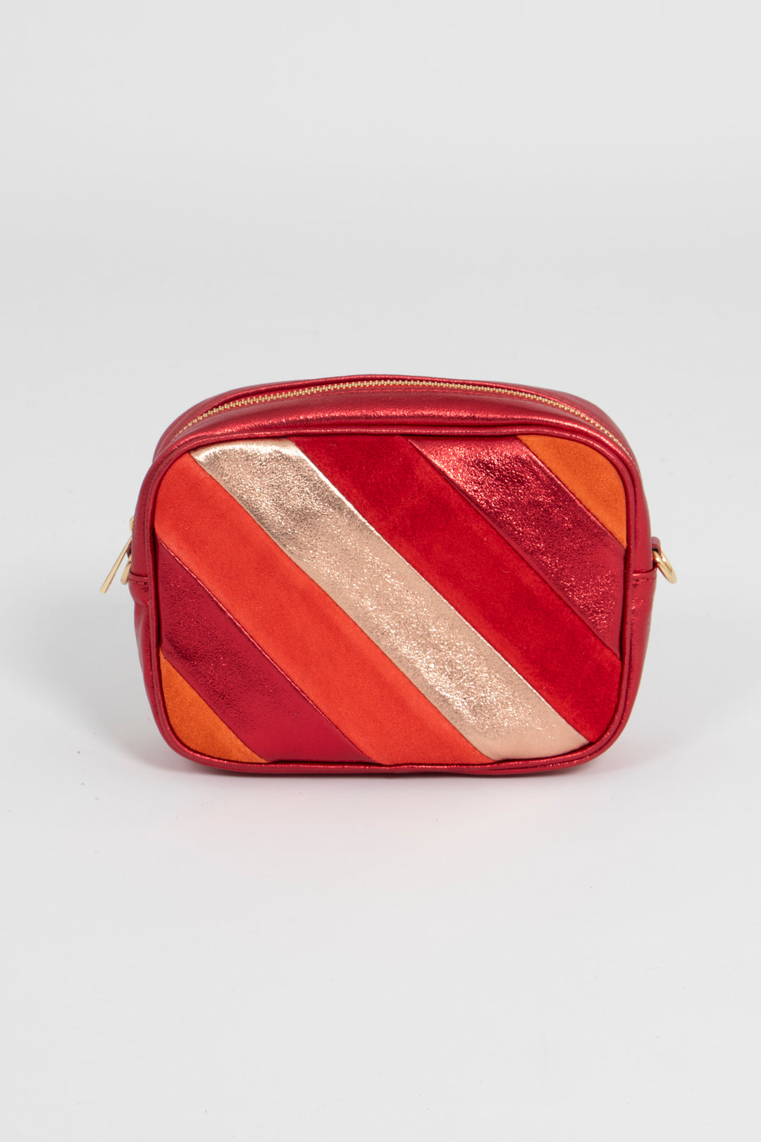 Beau - Italian Leather Crossbody Bag - Red Striped, Metallic