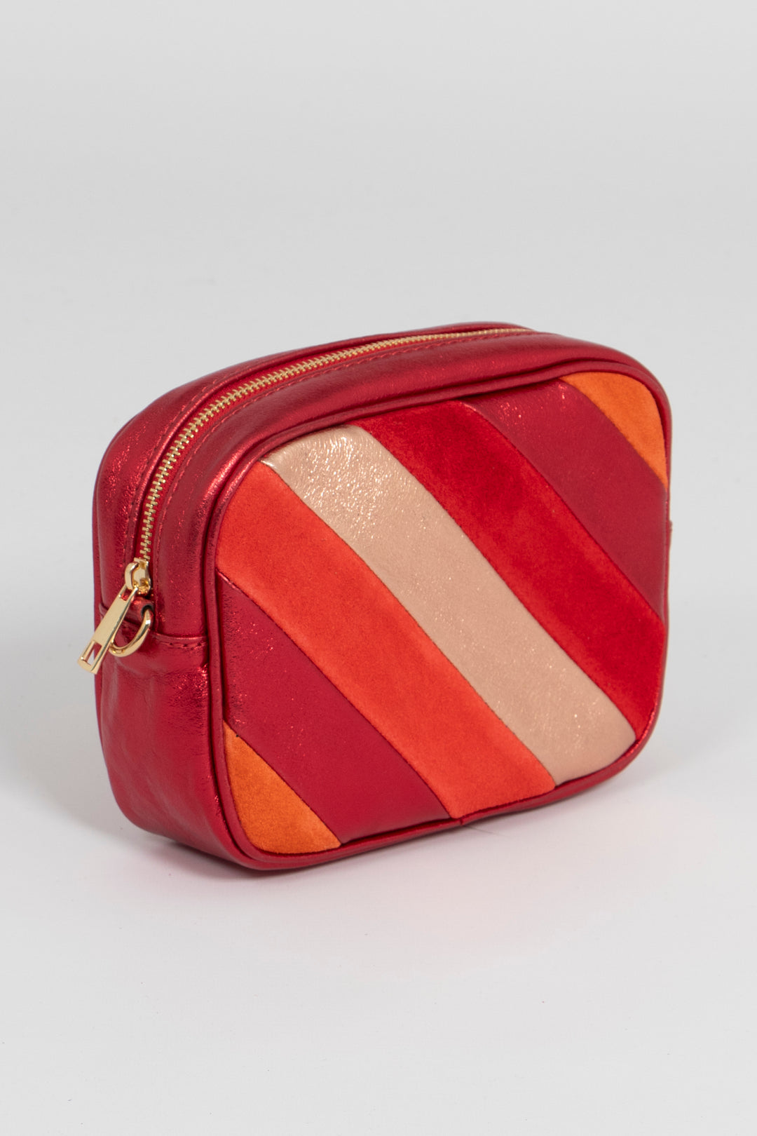 Beau - Italian Leather Crossbody Bag - Red Striped, Metallic