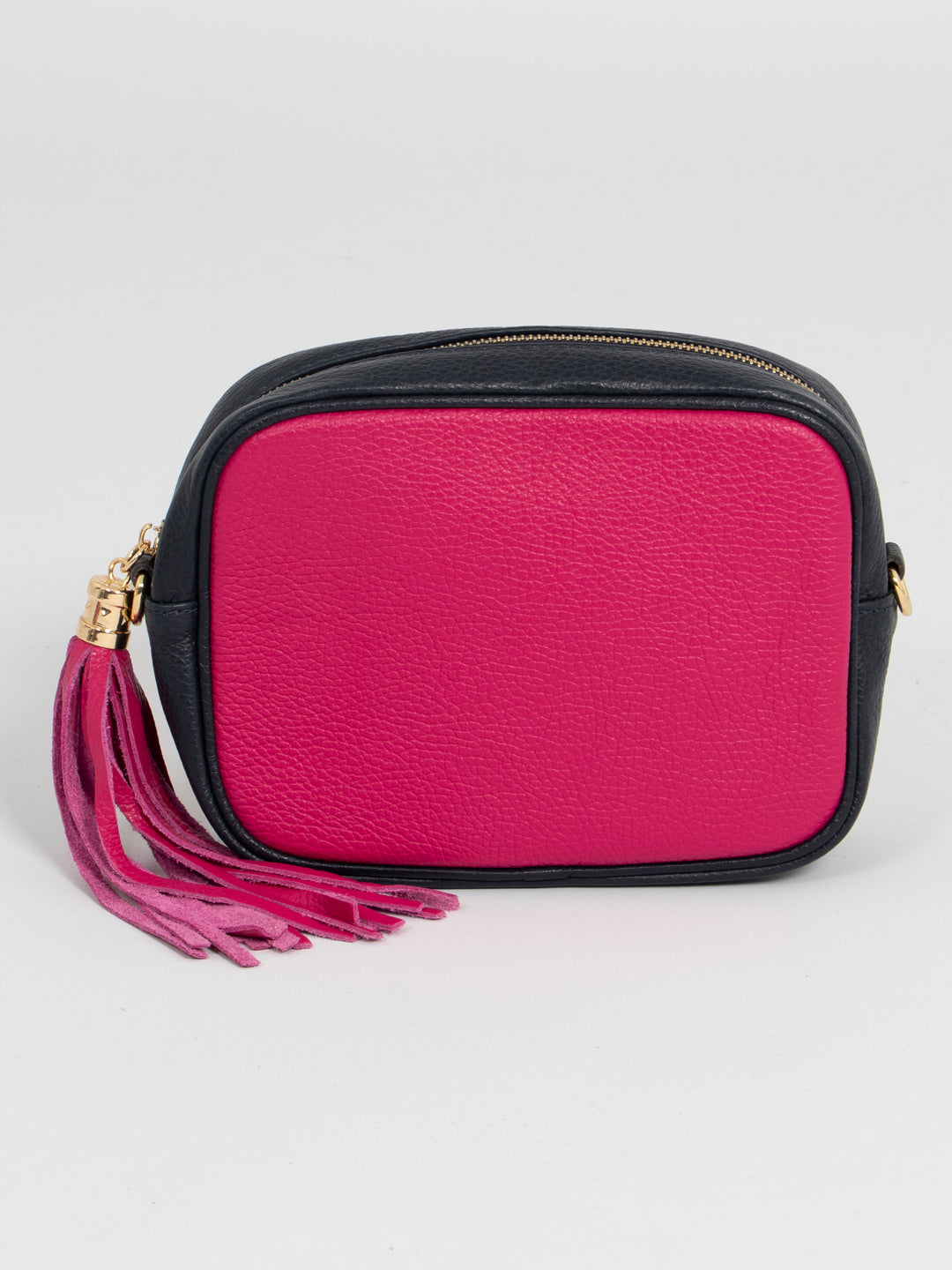 Beau - Italian Leather Crossbody Bag - Fuchsia/Navy Blue, Pebbled