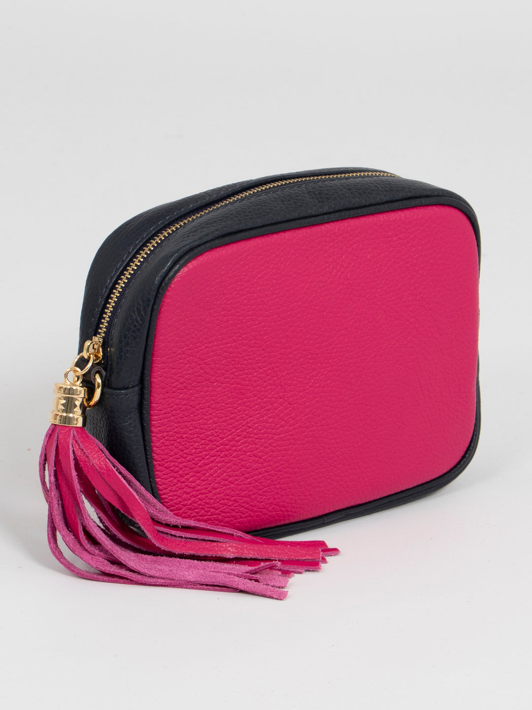 Beau - Italian Leather Crossbody Bag - Fuchsia/Navy Blue, Pebbled