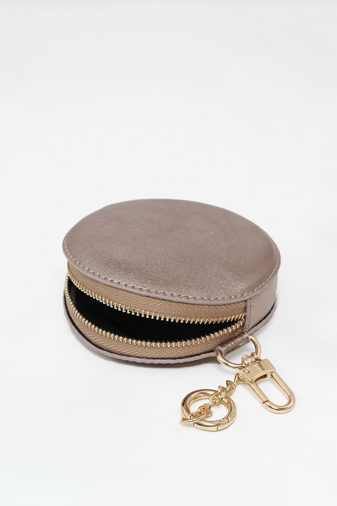 Champagne Leather Round Clip-On Coin Purse
