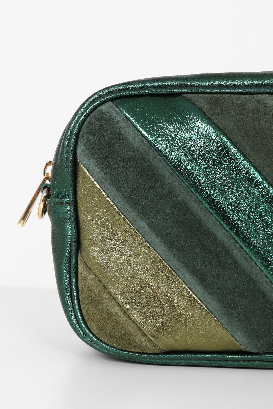 Green Metallic Striped Genuine Italian Leather Camera Bag