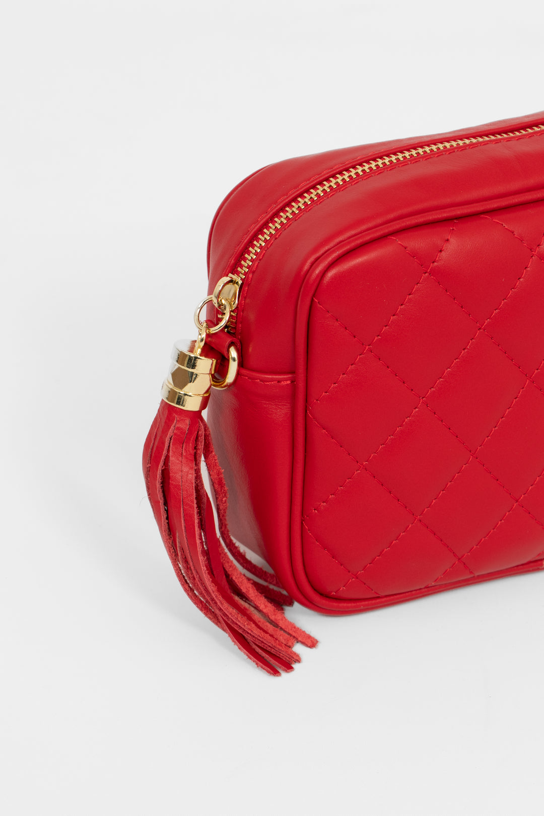 Melissa - Italian Leather Quilted Crossbody Bag - Red, Pebbled