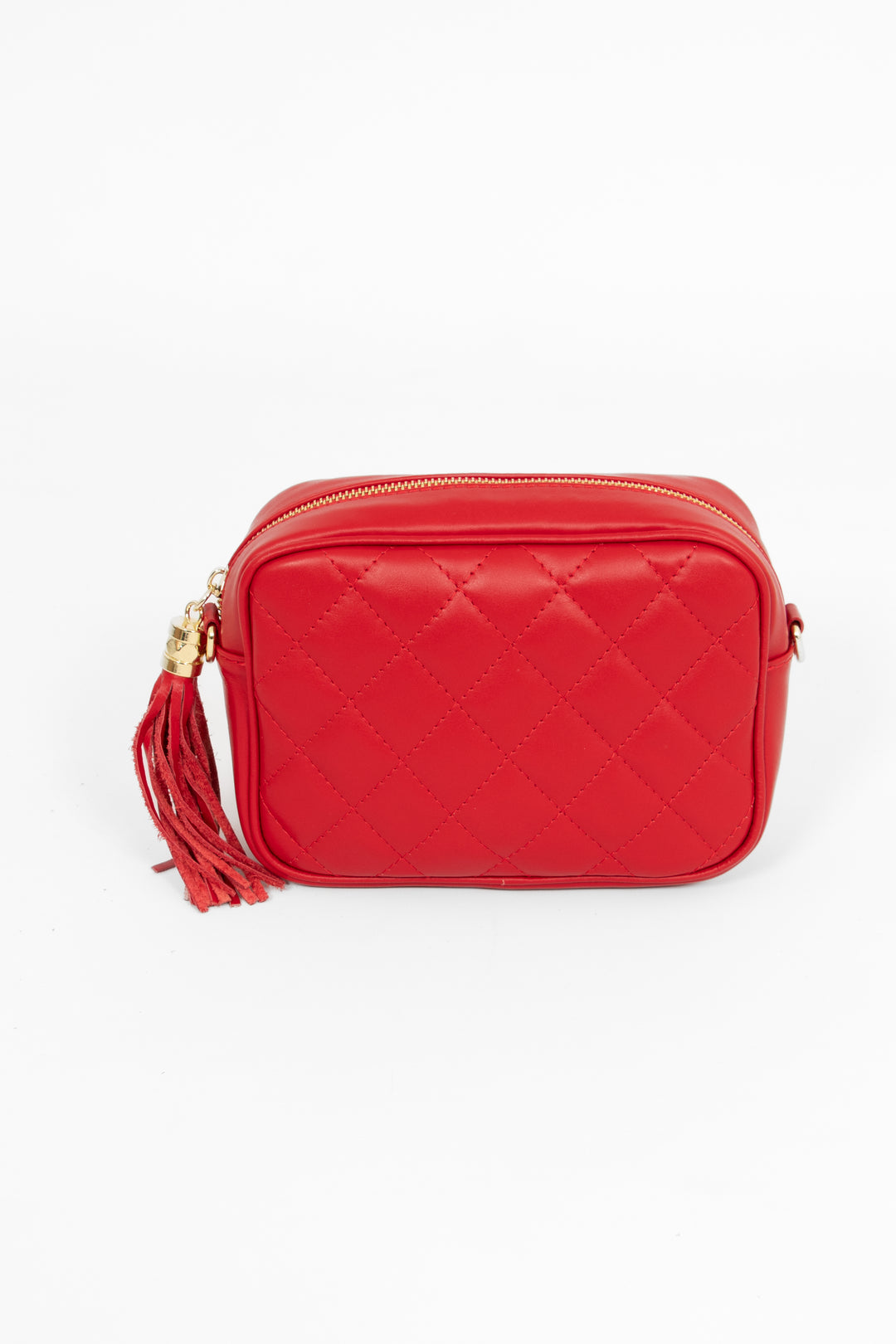 Melissa - Italian Leather Quilted Crossbody Bag - Red, Pebbled