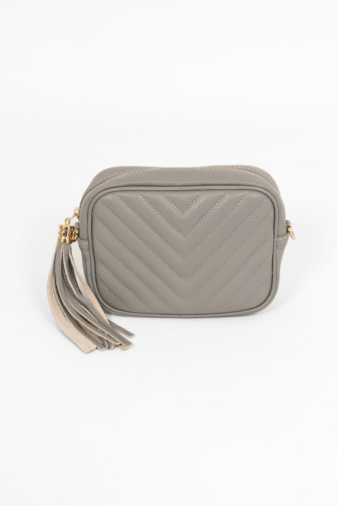 Lichtgrijze echte Italiaanse lederen Chevron Stripe Crossbody tas