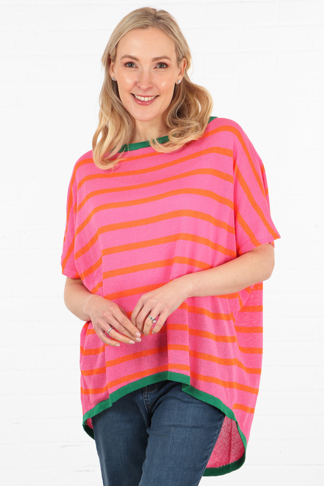 short-sleeve-cotton-jumper-pink-orange-stripe-front-green-trim