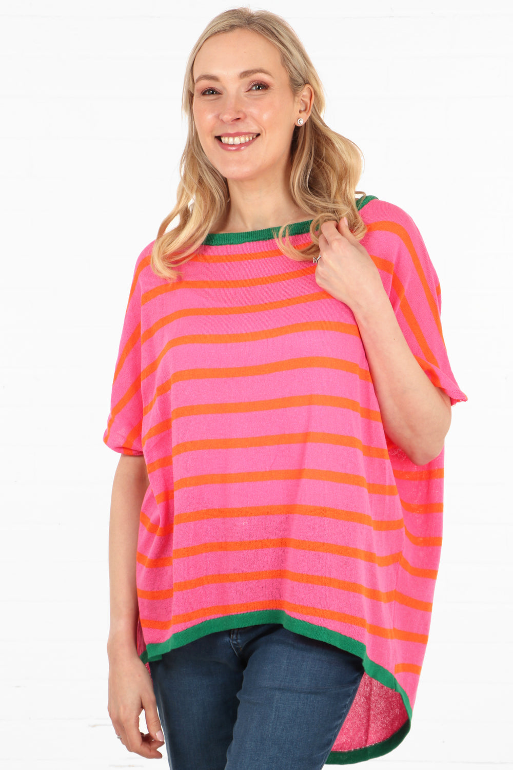 short-sleeve-cotton-jumper-pink-orange-stripe-front-green-trim