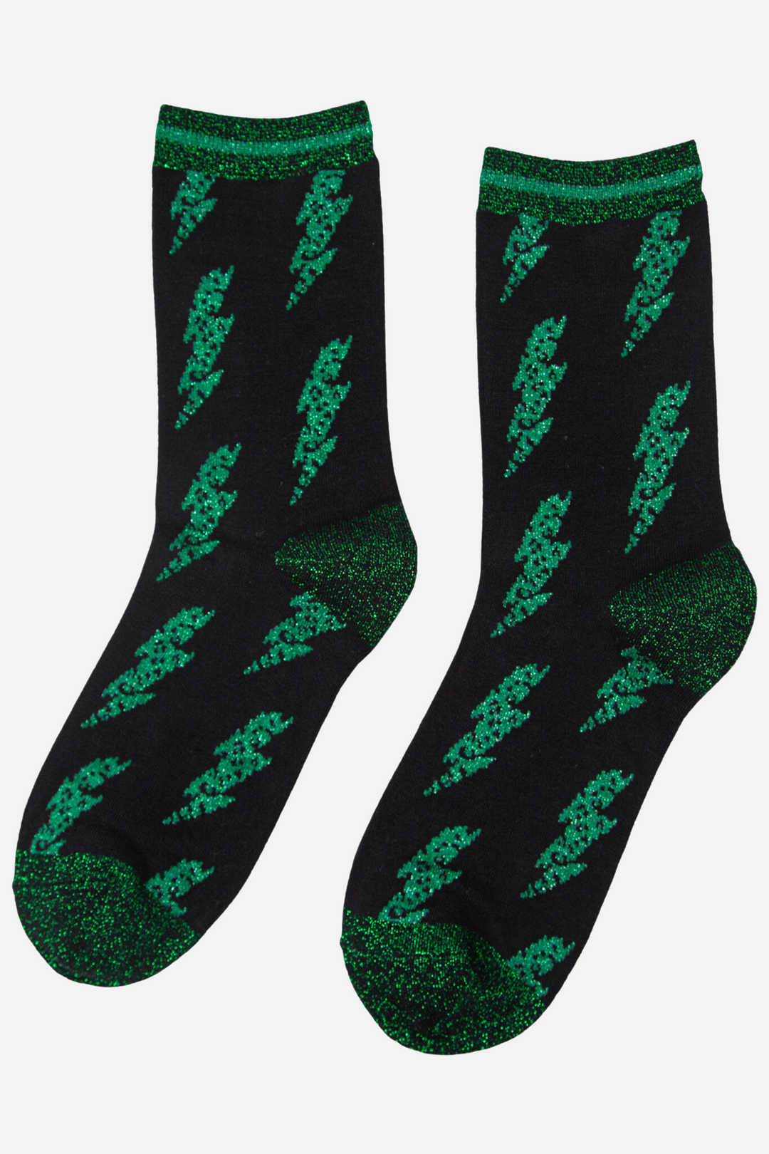 Green Women's Glitter Lightning Bolt Print Bamboo Socks