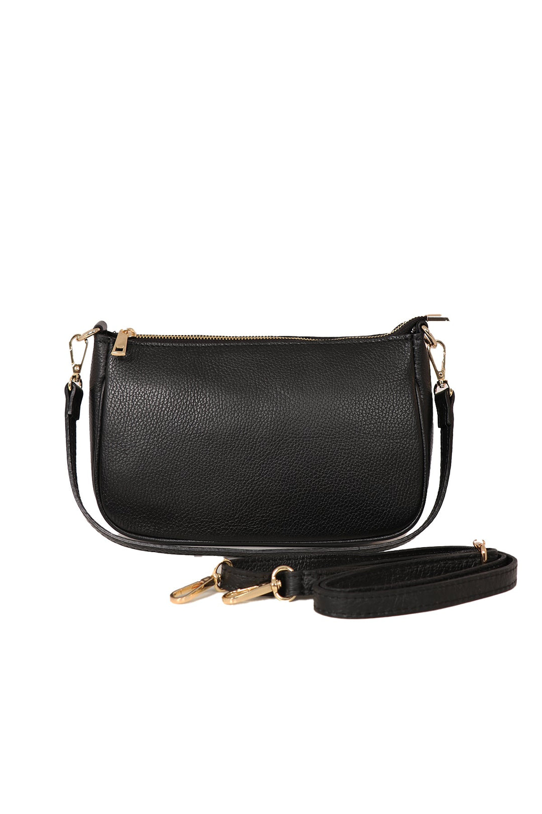 showing both matching straps which come with this black shoulder bag