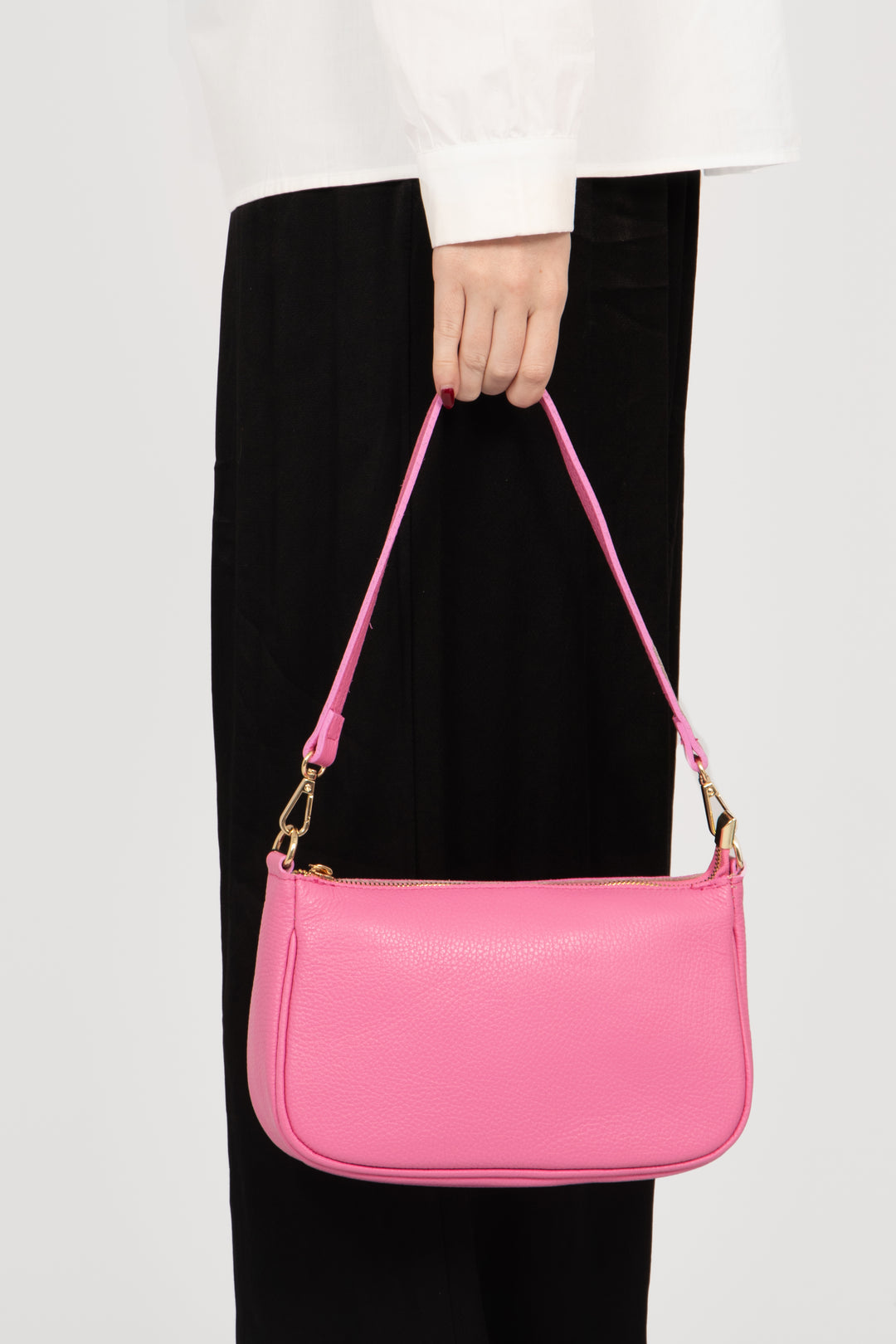 Chloe - Italian Leather Baguette Bag - Hot Pink, Pebbled