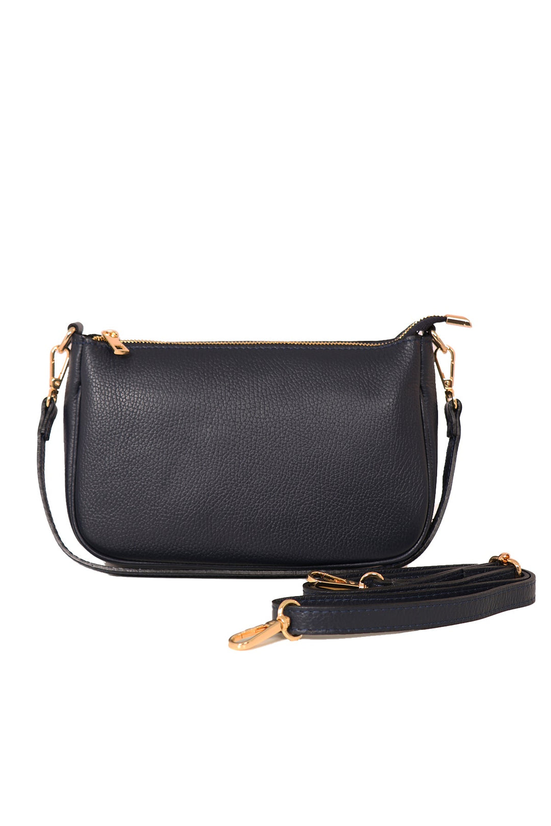 Navy Blue Genuine Italian Leather Baguette Bag