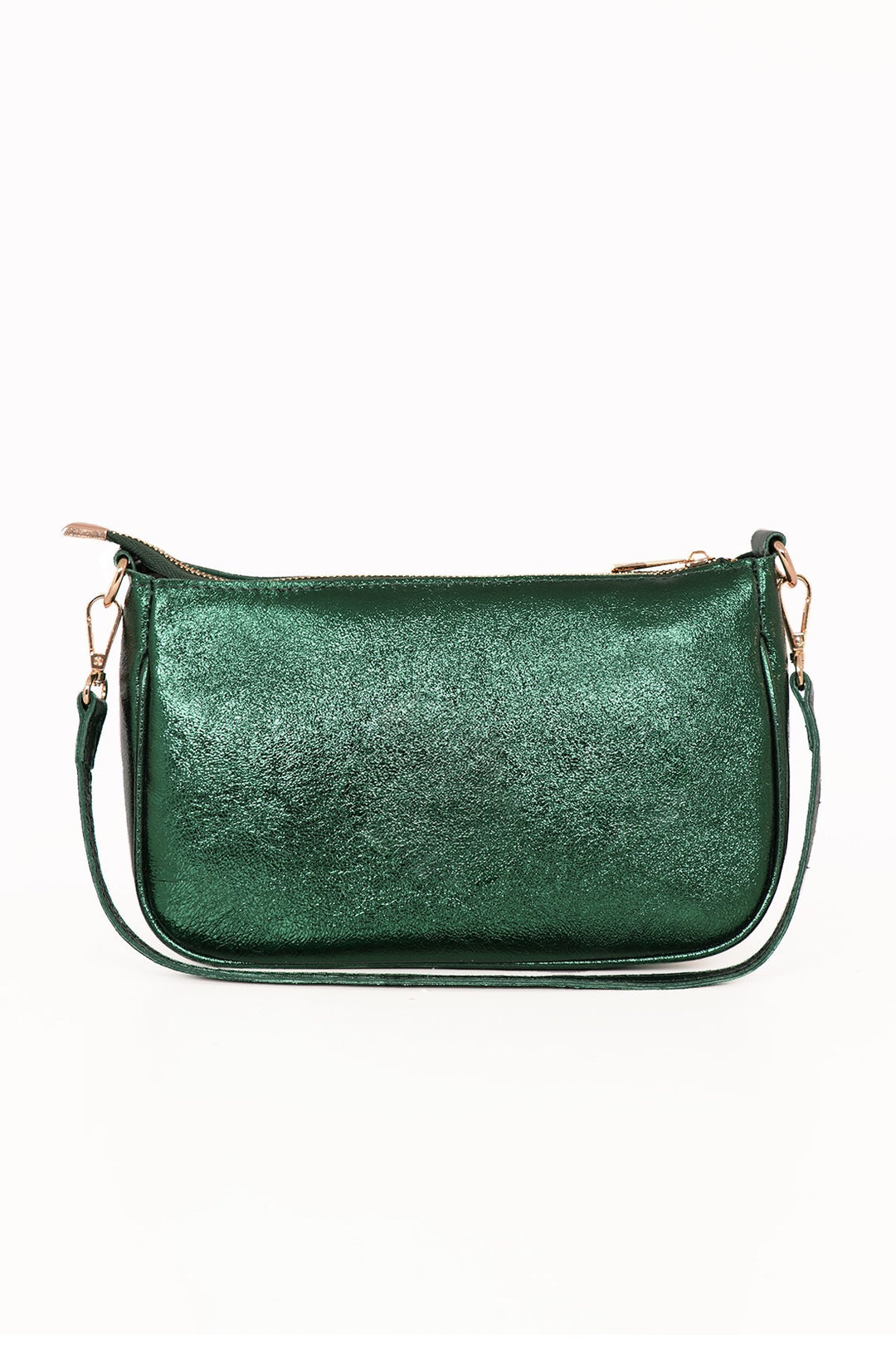 Metal Green Italian Leather Baguette Bag