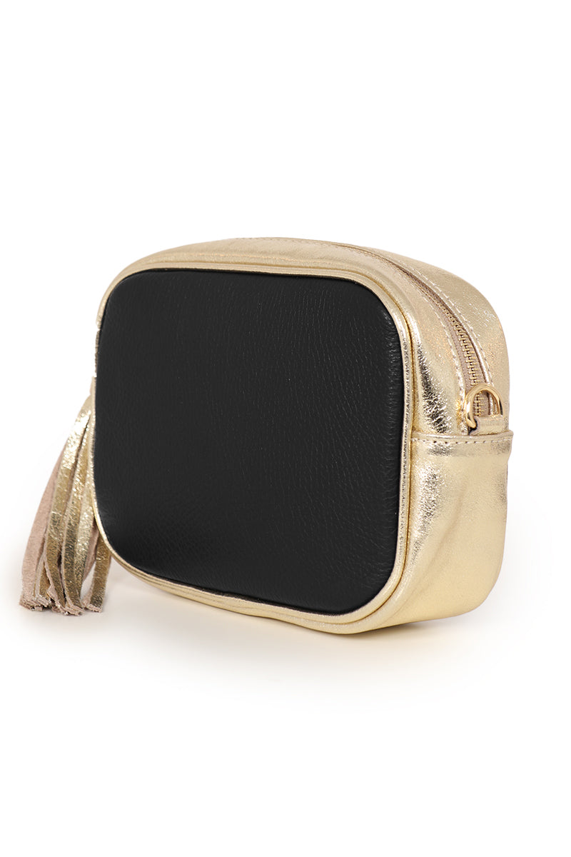 Black Gold Two Tone Genuine Italian Leather Camera Bag