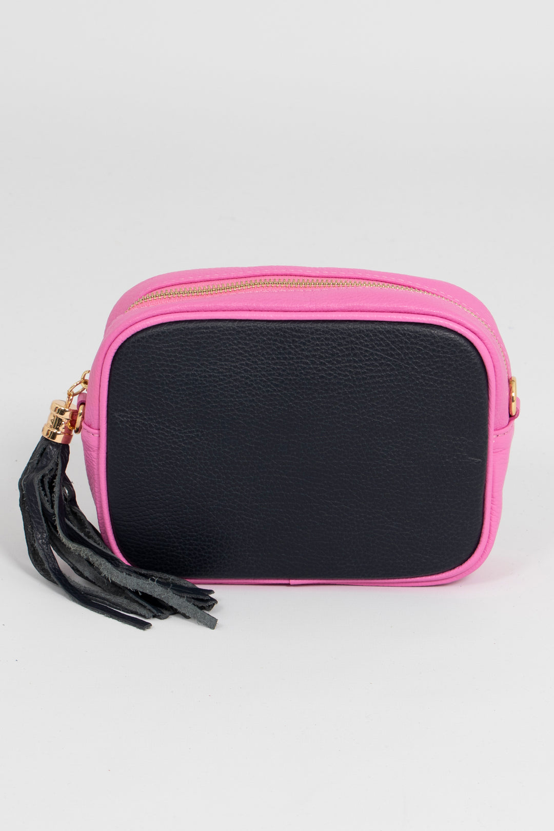 Beau - Italian Leather Crossbody Bag - Navy Blue/Hot Pink, Pebbled