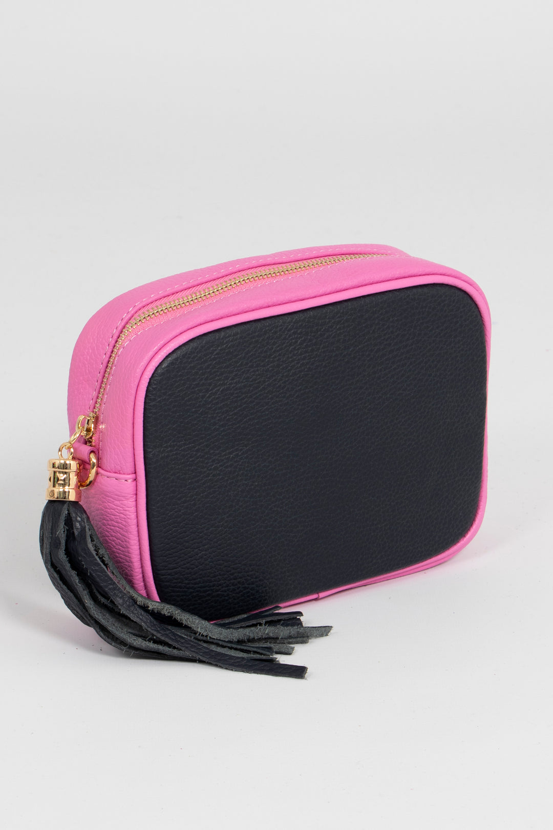 Beau - Italian Leather Crossbody Bag - Navy Blue/Hot Pink, Pebbled