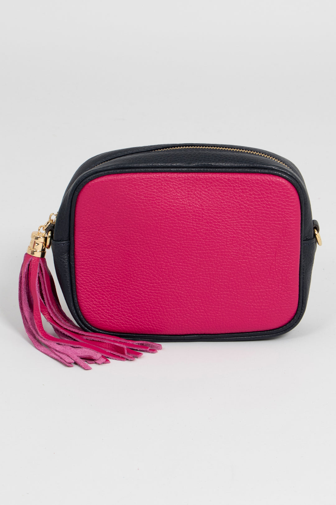 Beau - Italian Leather Crossbody Bag - Fuchsia/Navy Blue, Pebbled