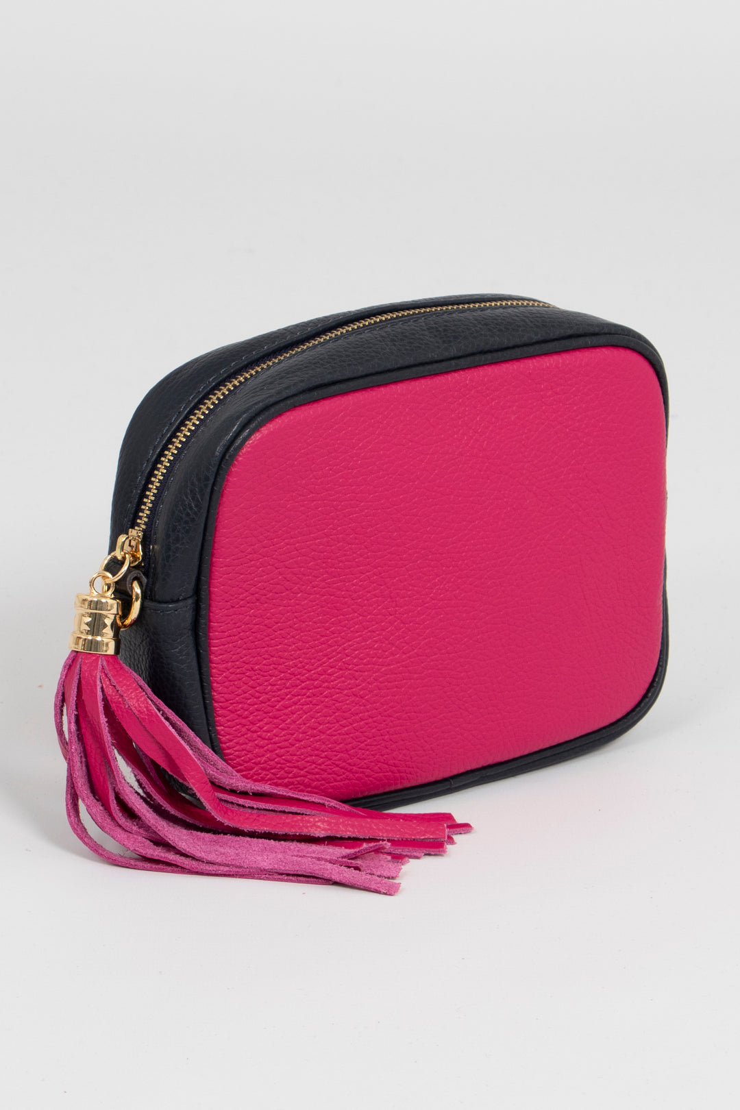 Beau - Italian Leather Crossbody Bag - Fuchsia/Navy Blue, Pebbled