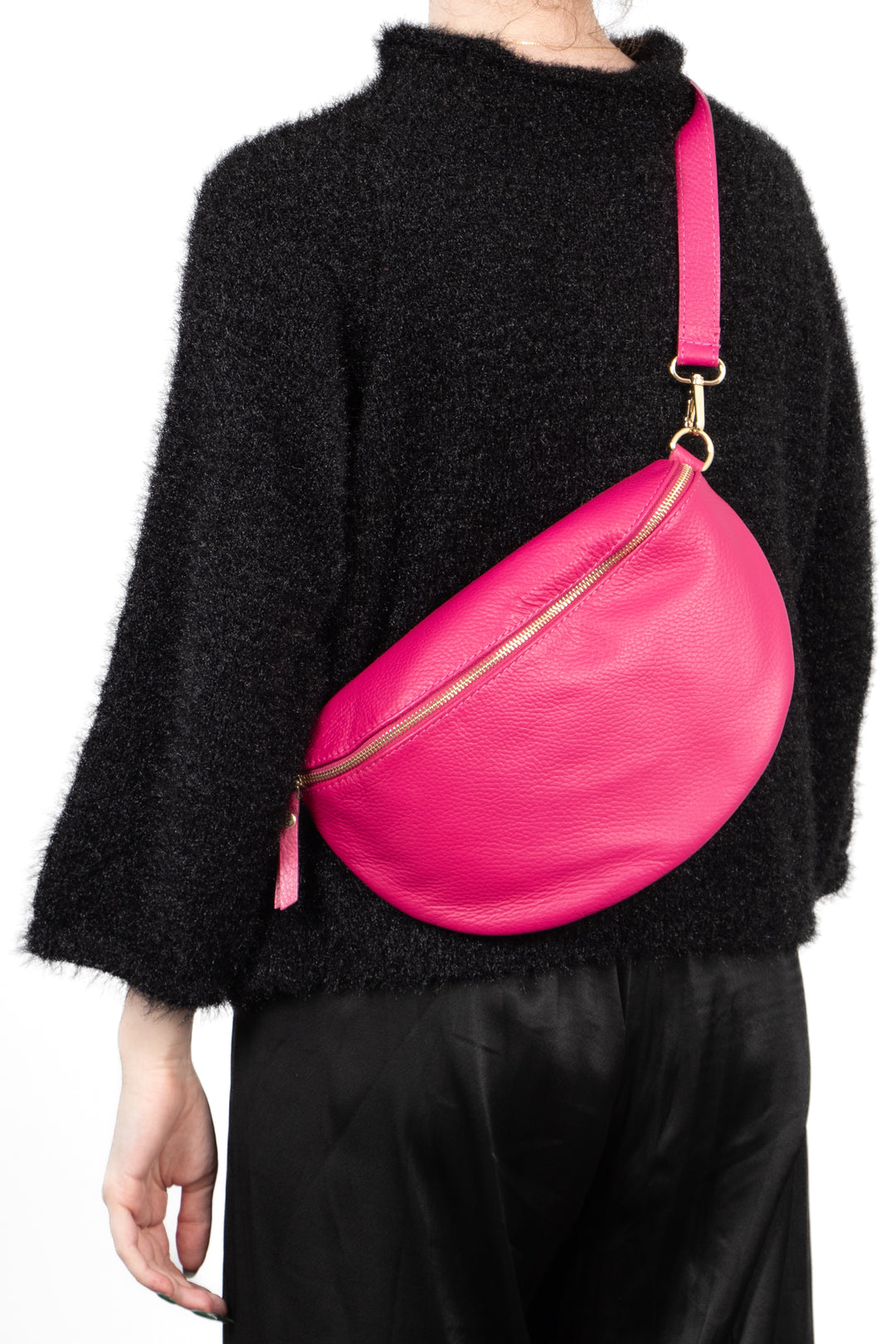 Meadow Half-Moon Crossbody Bag - Fuchsia, Pebbled