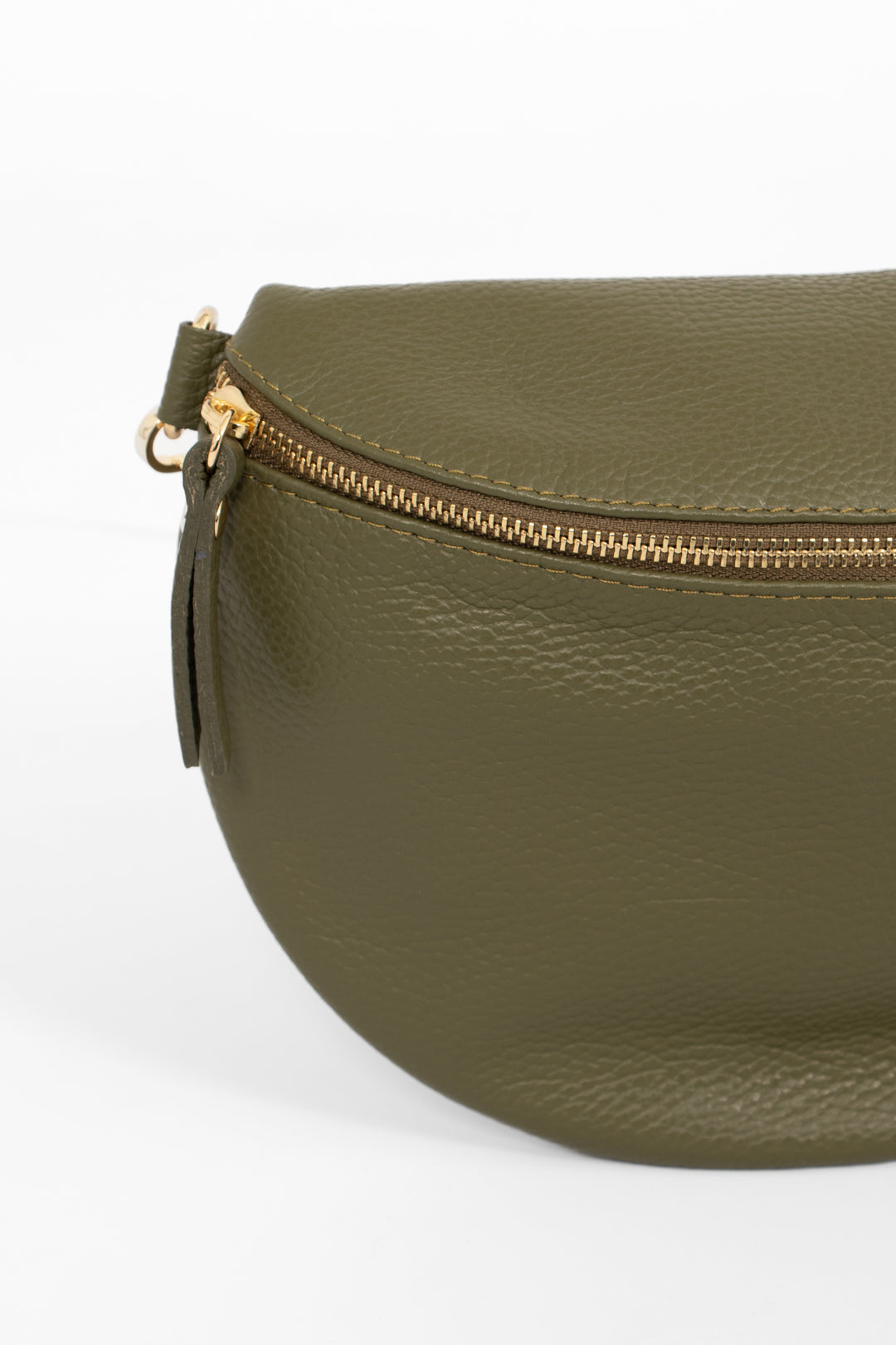 Meadow - Italian Leather Half-Moon Crossbody Bag - Khaki, Pebbled