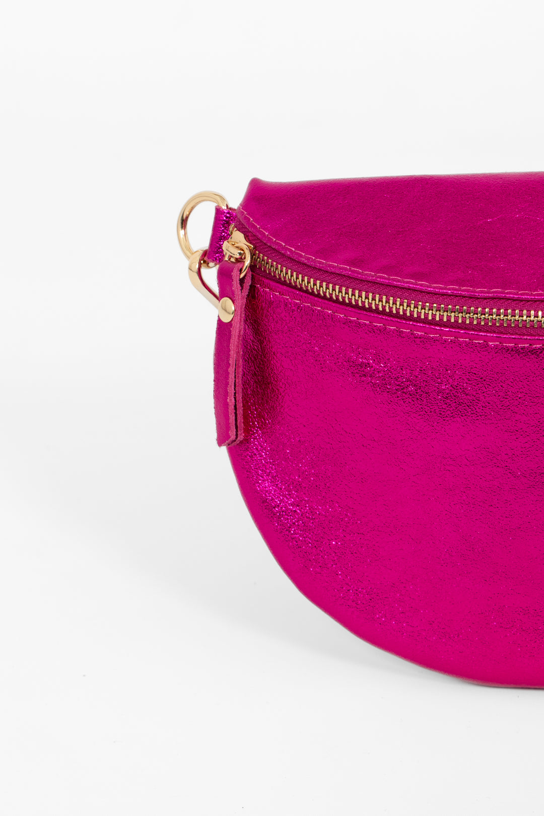 Meadow - Italian Leather Half-Moon Crossbody Bag - Raspberry, Metallic