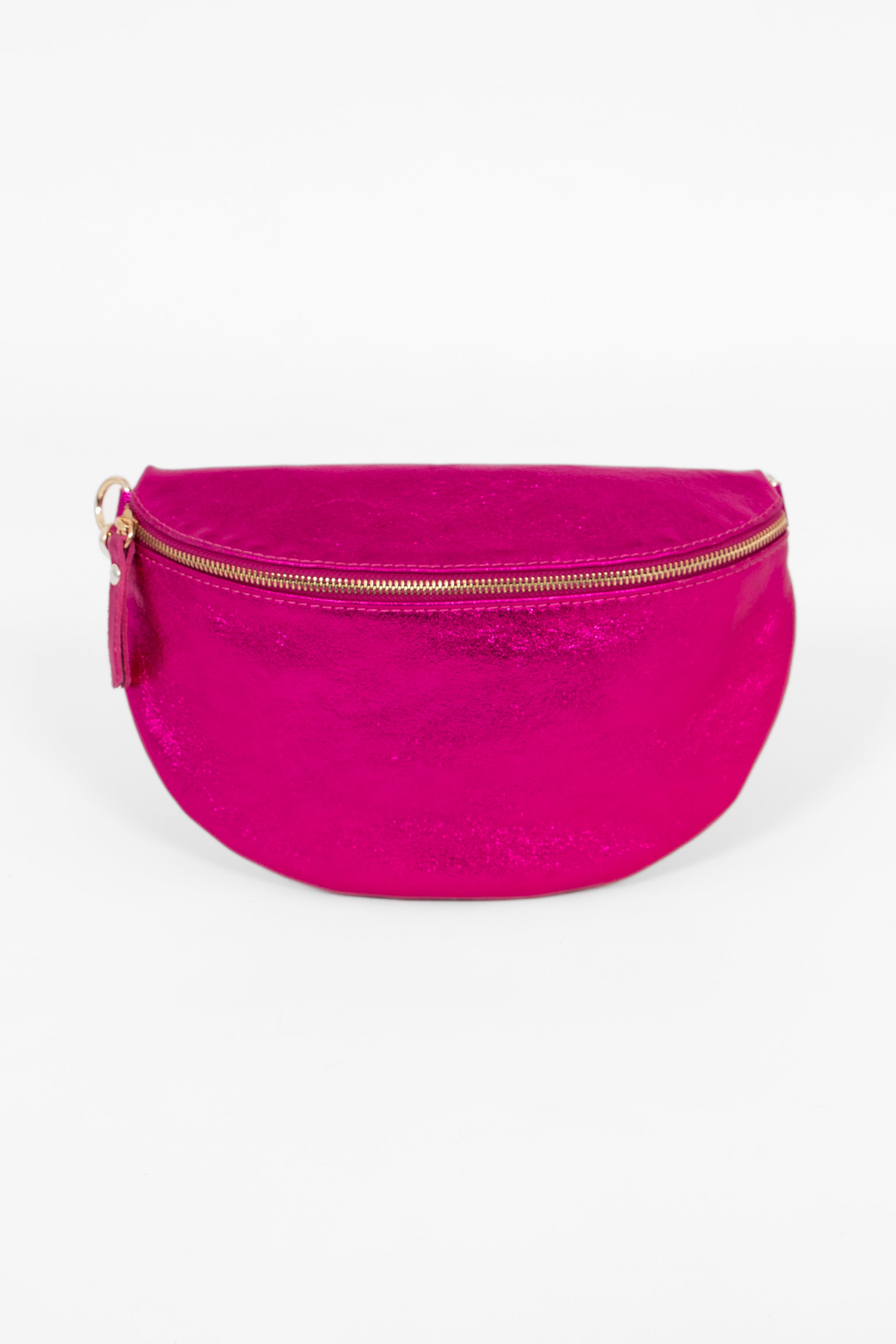 Raspberry Moon Half Meadow - Italian Leather Half-Moon Crossbody Bag - Raspberry, Metallic ...