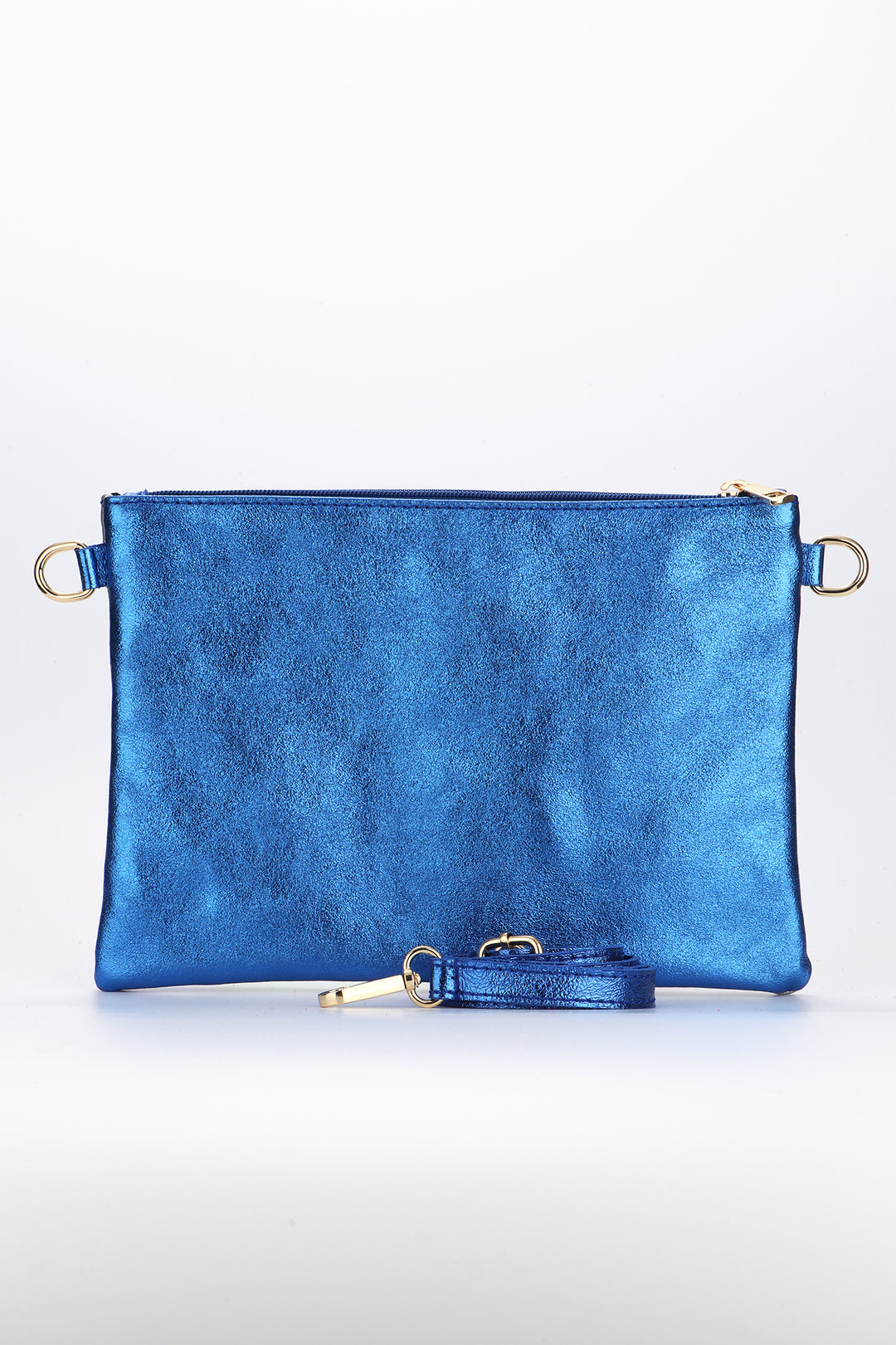 Metallic Royal Blue Large Leather Wristlet Clutch Bag