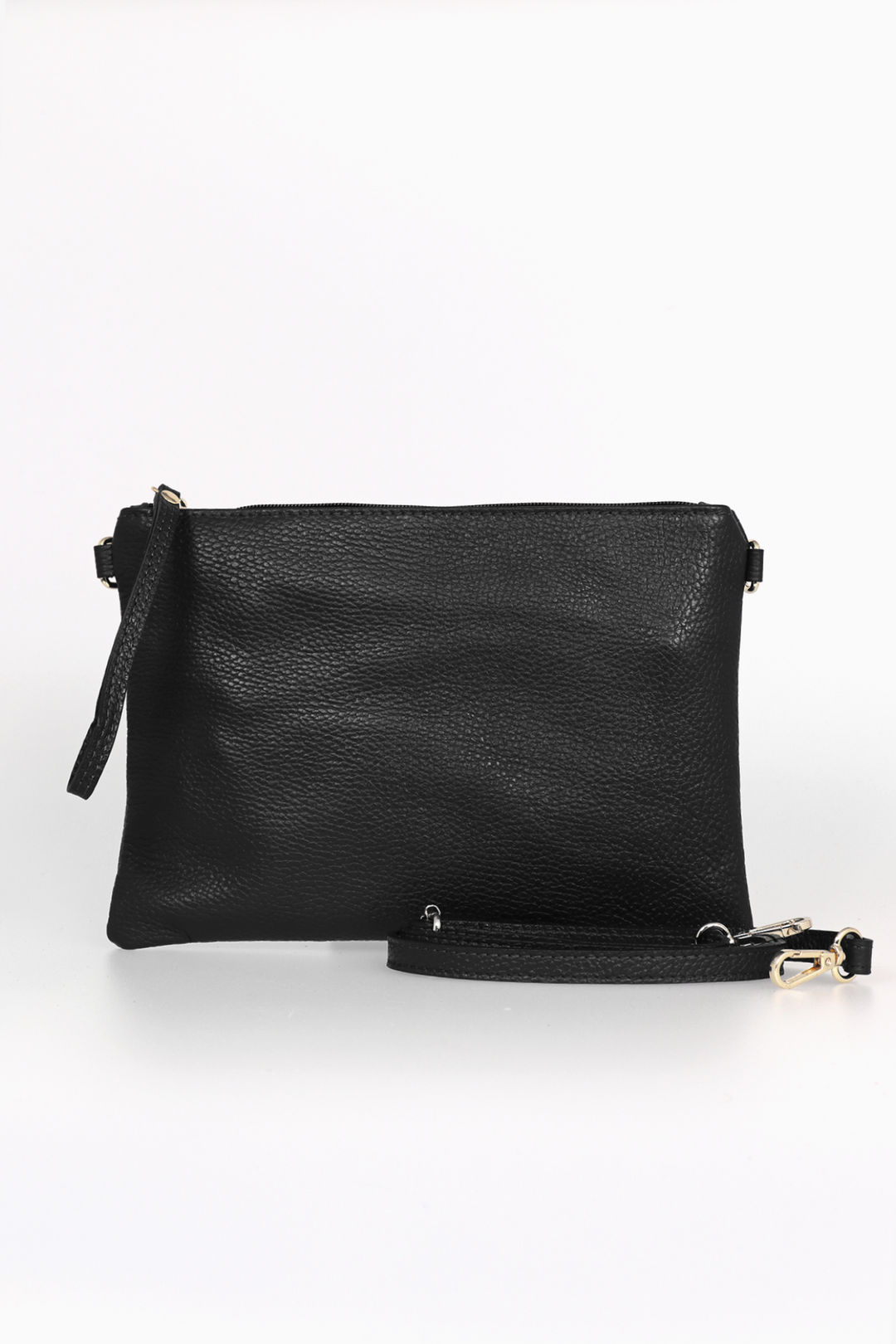 Black Genuine Italian Leather Large Wristlet Clutch Bag